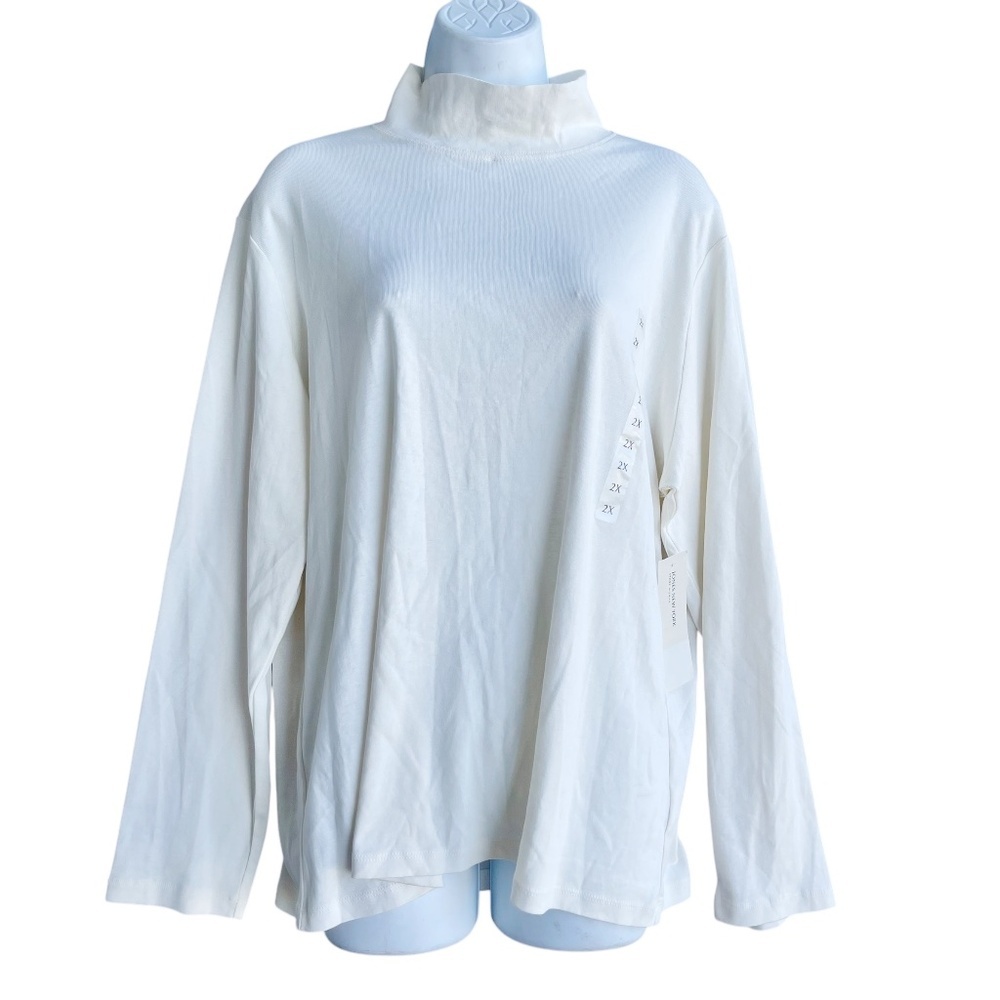 Jones New York Sport Sweater Plus Size 2X Ivory Mock Neck Long Sleeve Pullover